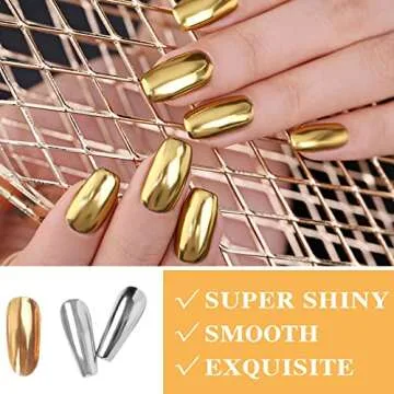 2 Pcs Gold Silver Chrome Nail Powder,Nail Art Mirror Glitter Effect Highly Pigmented Dust Metallic Holographic Mirror Nail Art Makeup Powders Chrome with Sponge Applicators