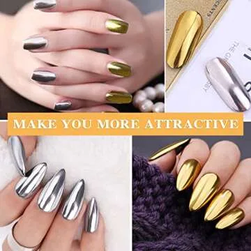 2 Pcs Gold Silver Chrome Nail Powder,Nail Art Mirror Glitter Effect Highly Pigmented Dust Metallic Holographic Mirror Nail Art Makeup Powders Chrome with Sponge Applicators