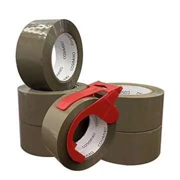 COSIMIXO 6-Pack Heavy Duty Brown Packing Tape with Dispenser, 2.5 mil x 1.88 inch x 110 Yards,Ultra Strong,Industrial Shipping Box Tan Packaging Tape for Moving, Office, & Storage