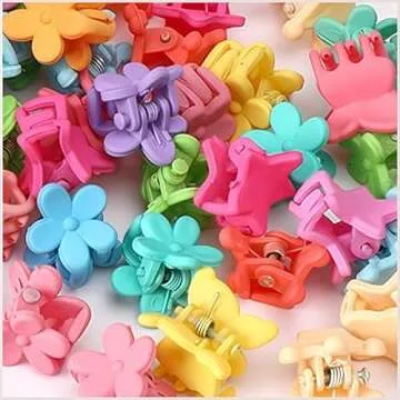 JANYUN 50 Pcs Colorful Mini Hair Claw Small Hair Clips Clamps Hair Accessories for Women Decorative Bun Tiny Hair Clips, Assorted Colors (Floral)
