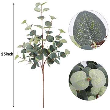FUNARTY 6pcs Artificial Eucalyptus Leaves Stems 25in Tall with 80 Leaves Greenery Stems Fake Silver ...