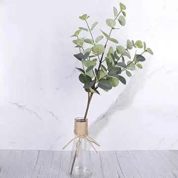 FUNARTY 6pcs Artificial Eucalyptus Leaves Stems 25in Tall with 80 Leaves Greenery Stems Fake Silver Dollar Eucalyptus Plant Branches for Farmhouse Vase Bouquets Wedding Home Decor