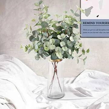 FUNARTY 6pcs Artificial Eucalyptus Leaves Stems 25in Tall with 80 Leaves Greenery Stems Fake Silver Dollar Eucalyptus Plant Branches for Farmhouse Vase Bouquets Wedding Home Decor