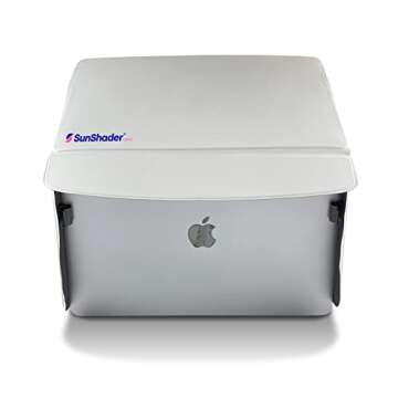 Laptop Sun Shade, SunShader 4 (New Slim-Bezel Rubber Clips) Laptop Shade, Computer Sun Shade for Working Outside, US Patent 10963010 (Medium, Off White)