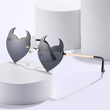 Votange Heart Shaped Devil Horn Sunglasses for Women