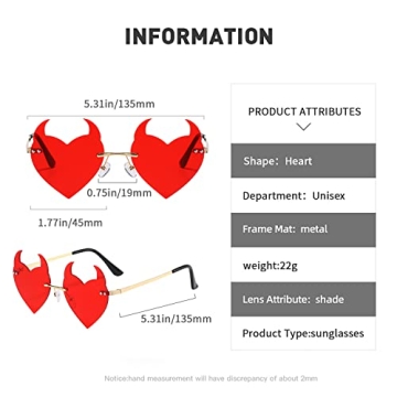 Votange Heart Shaped Devil Horn Sunglasses for Women