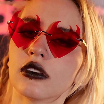 Votange Heart Shaped Devil Horn Sunglasses for Women