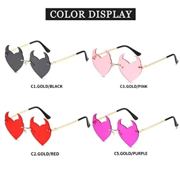 Votange Heart Shaped Devil Horn Sunglasses for Women