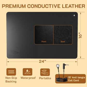 ElectraWave Grounding Pad 100% Vegan Carbon Leatherette, Boost Wellness, Reduce Inflammation, Improve Sleep – Anti-Static Portable 18”x27” Mat for Desk, Office, or Home Use- Health & Relaxation Gift