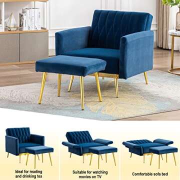 Paddie Modern Velvet Single Sofa Chair with Ottoman