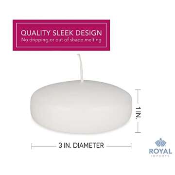 Royal Imports Floating Candles, Unscented Dripless Wax Discs, for Centerpieces, Wedding, Party, Holiday, Made in USA (Pack of 24, White, 3 Inch)