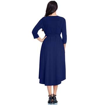 GRAPENT Women's Plus Size Solid V Neck Knee Length 3/4 Sleeve Hi Lo True Wrap Dress