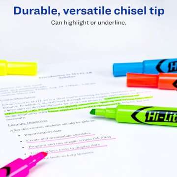 AVERY Hi-Liter Desk-Style Highlighters, Smear Safe Ink, Chisel Tip is great for sketch book art, 12 Assorted Colors (98034)