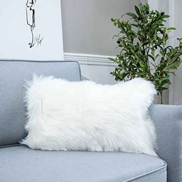 LIGICKY Set of 2 Decorative White Lumbar Faux Fur Throw Pillow Cover Luxury Series Rectangle Soft Plush Pillow Case Cushion Cover for Couch Sofa Bed (12" x 20")