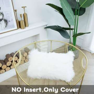 LIGICKY Set of 2 Decorative White Lumbar Faux Fur Throw Pillow Cover Luxury Series Rectangle Soft Plush Pillow Case Cushion Cover for Couch Sofa Bed (12" x 20")