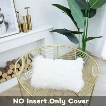 LIGICKY Set of 2 Decorative White Lumbar Faux Fur Throw Pillow Cover Luxury Series Rectangle Soft Plush Pillow Case Cushion Cover for Couch Sofa Bed (12" x 20")
