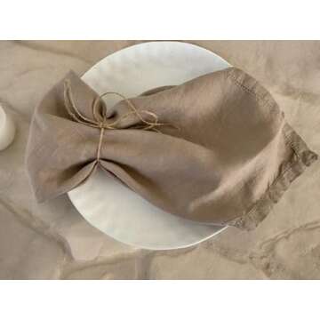 Hemstitched Linen Napkins – 20 Inch x 20 Inch – Stonewashed Pure Linen Cloth Dinner Napkins with Mitered Corners - 100% French Flax – Machine Washable - Set of 4 (Natural Rustic Taupe)