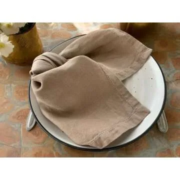 Hemstitched Linen Napkins – 20 Inch x 20 Inch – Stonewashed Pure Linen Cloth Dinner Napkins with Mitered Corners - 100% French Flax – Machine Washable - Set of 4 (Natural Rustic Taupe)