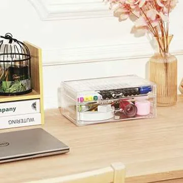 Cq Acrylic Clear Desk Organizer with 2 Stackable Drawers