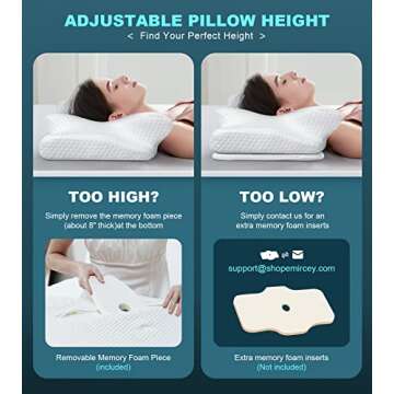 Emircey Adjustable Neck Pillows for Pain Relief Sleeping, Hollow, Contour and Odorless, Cervical Memory Foam, Orthopedic Bed Pillow Support for Side Back Stomach Sleeper