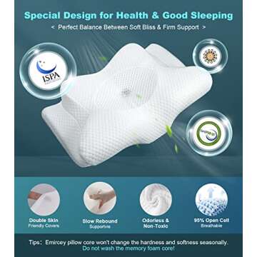 Emircey Adjustable Neck Pillows for Pain Relief Sleeping, Hollow, Contour and Odorless, Cervical Memory Foam, Orthopedic Bed Pillow Support for Side Back Stomach Sleeper
