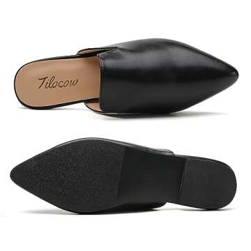 Tilocow Mules for Women Flats Comfortable Pointed Toe Slip On Backless Loafers Flat Mule Business Ca...