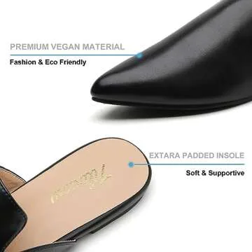 Tilocow Mules for Women Flats Comfortable Pointed Toe Slip On Backless Loafers Flat Mule Business Casual Shoes Slides