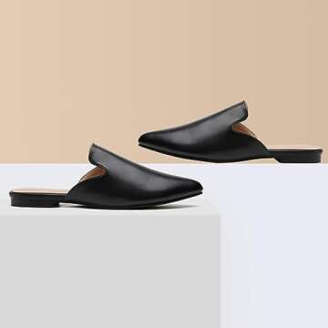 Tilocow Mules for Women Flats Comfortable Pointed Toe Slip On Backless Loafers Flat Mule Business Casual Shoes Slides