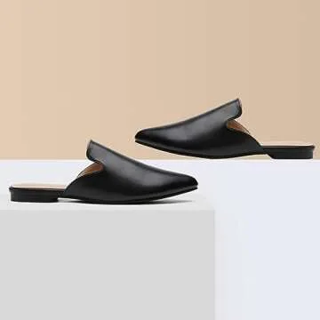 Tilocow Mules for Women Flats Comfortable Pointed Toe Slip On Backless Loafers Flat Mule Business Casual Shoes Slides