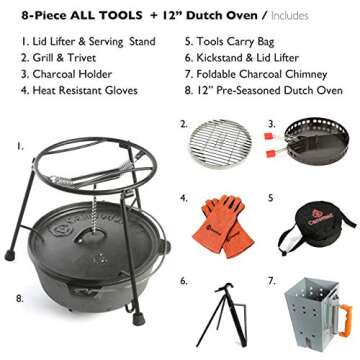 CampMaid Outdoor Cooking Set - 8 Piece Dutch Oven & Grill Accessories for Ultimate Camping Experienc...