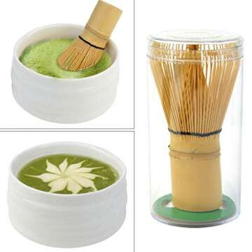 Bskifnn Japanese Tea Set-4PC Japanese Matcha Ceremony Accessory,Matcha Whisk,Whisk Holder,Bowl,Tea Spoon Perfect Set to Beginners