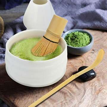 Bskifnn Japanese Tea Set-4PC Japanese Matcha Ceremony Accessory,Matcha Whisk,Whisk Holder,Bowl,Tea Spoon Perfect Set to Beginners