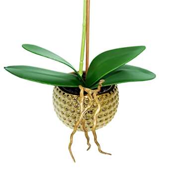 Hisow Orchids Artificial Flowers, 15" Faux Orchid in Gold Flower Pot Real Touch Flowers in Pot Large Flower Arrangements Artificial Centerpiece for Home Living Room Bathroom Kitchen Decoration (White)