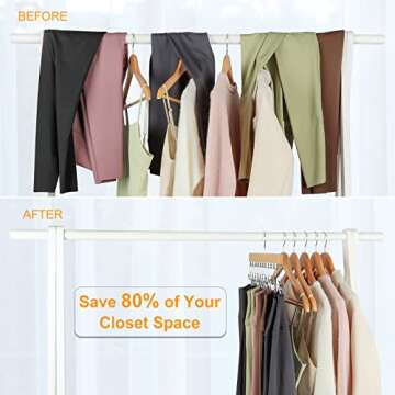 TOPIA HANGER Legging Organizer for Closet, Wooden Hangers with 12 Metal Clips, 2 Packs Hold Up to 24...