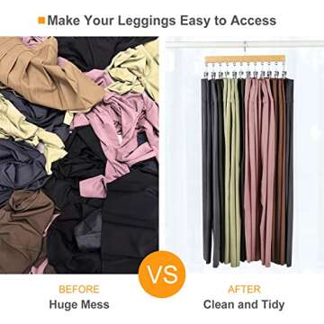 TOPIA HANGER Legging Organizer for Closet, Wooden Hangers with 12 Metal Clips, 2 Packs Hold Up to 24 Pants, Hangers Space Saving, Closet Organizer for Hats, Skirts, Tank Tops, Ties, Camisoles-CT39N