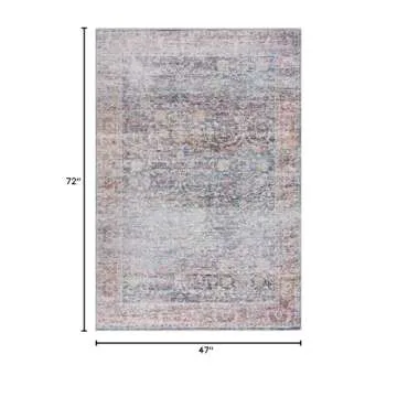 Bloom Rugs Caria Washable Non-Slip 4x6 Rug - Ocean Blue/Brick Traditional Area Rug for Living Room, ...