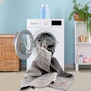 Bloom Rugs Caria Washable Non-Slip 4x6 Rug - Ocean Blue/Brick Traditional Area Rug for Living Room, Bedroom, Dining Room, and Kitchen - Exact Size: 4' x 6'