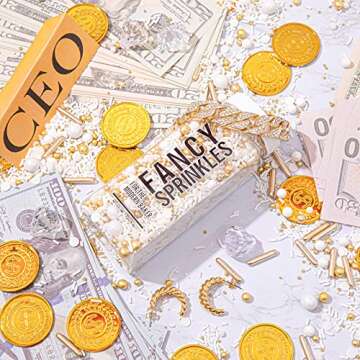 Fancy Sprinkles Decorative Metallic and Glitter Sprinkle Mix for Baking, Cake and Cookie Decorating, White and Gold Mix, Gold Digger, 4oz.