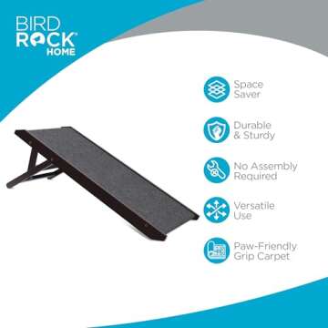 BIRDROCK HOME Adjustable Pet Ramp for Small Dogs, Cats, Puppies - Foldable Wooden Dog Ramp for Couch...
