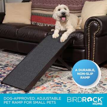 BIRDROCK HOME Adjustable Pet Ramp for Small Dogs, Cats, Puppies - Foldable Wooden Dog Ramp for Couch, Bed, Car - Indoor or Outdoor- Safe, Portable, Non-Slip Carpet - 16", Espresso