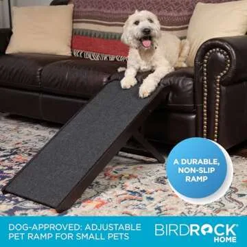 BIRDROCK HOME Adjustable Pet Ramp for Small Dogs, Cats, Puppies - Foldable Wooden Dog Ramp for Couch, Bed, Car - Indoor or Outdoor- Safe, Portable, Non-Slip Carpet - 16", Espresso