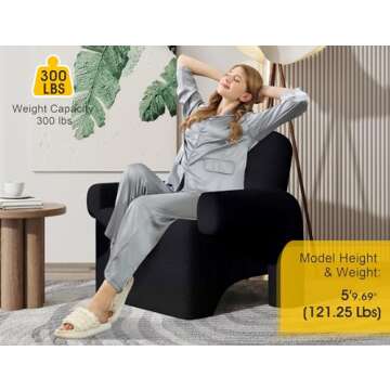 Dewhut Modern Sherpa Accent Chair, Fuzzy Upholstered Single Sofa with Round Armrest, Cozy Teddy Reading Side Chair for Living Room, Bedrooms, Corner (Black)