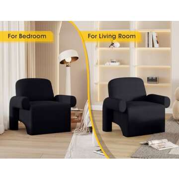 Dewhut Modern Sherpa Accent Chair, Fuzzy Upholstered Single Sofa with Round Armrest, Cozy Teddy Reading Side Chair for Living Room, Bedrooms, Corner (Black)