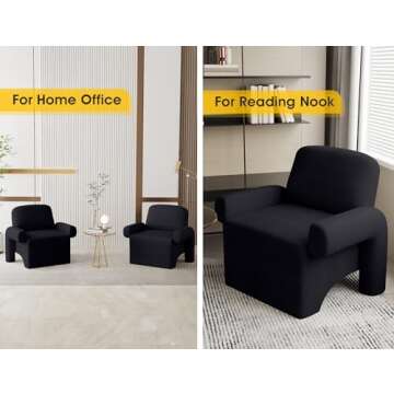 Dewhut Modern Sherpa Accent Chair, Fuzzy Upholstered Single Sofa with Round Armrest, Cozy Teddy Reading Side Chair for Living Room, Bedrooms, Corner (Black)