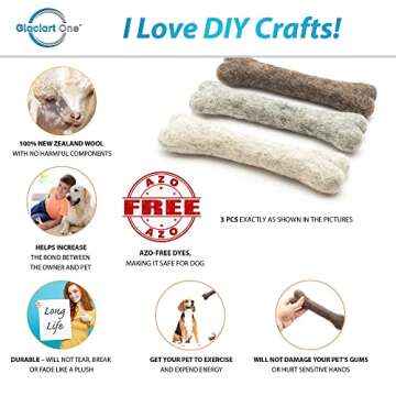 Glaciart One Felted Wool Dog Chew Bone (3 Pcs)| Durable Dog Chew Toy, Puppy Chew Toys for Teething &...