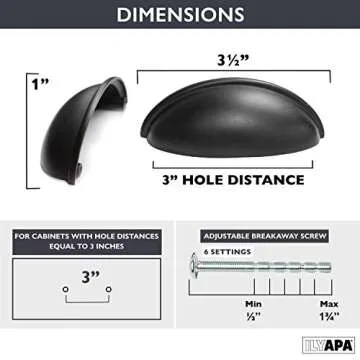Ilyapa Matt Black Cup Drawer Pulls - 3 Inch Hole Center Bin Cup Drawer Handles, Bin Pulls Matte Blac...