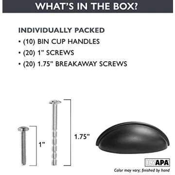 Ilyapa Matt Black Cup Drawer Pulls - 3 Inch Hole Center Bin Cup Drawer Handles, Bin Pulls Matte Black - 10 Pack of Kitchen Cabinet Hardware, Cupboard Handles and Knobs