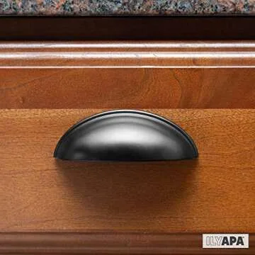 Ilyapa Matt Black Cup Drawer Pulls - 3 Inch Hole Center Bin Cup Drawer Handles, Bin Pulls Matte Black - 10 Pack of Kitchen Cabinet Hardware, Cupboard Handles and Knobs