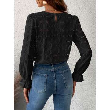 CUPSHE Women Eyelet Long Sleeve Tops Shirts Dressy Hollow Out Crochet Lace Embroidered Blouses 2025 ...