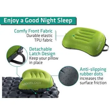 TREKOLOGY Ultralight Inflatable Camping Travel Pillow - ALUFT 2.0 Compressible, Compact, Comfortable, Ergonomic Inflating Pillows for Neck & Lumbar Support While Camp, Hiking, Backpacking